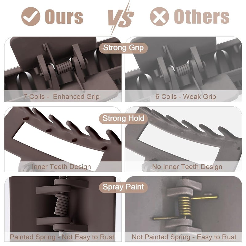 TOCESS Hair Claw Clips for Women - 8PK Large Neutral Matte Square Jumbo Hair Clips for Thick, Thin, Long, Short, Curly Hair Girls, Big Jaw Clip Set for Daily Use(Mocha Brown) - Image 2